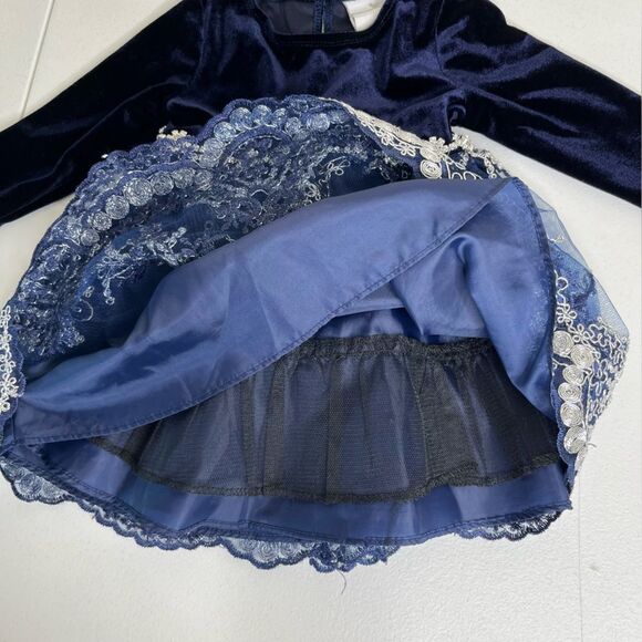 Rare Editions Navy Blue Velvet Lace Rhinestone Dress Bottom Set Girls 6-9 Months - Picture 6 of 13